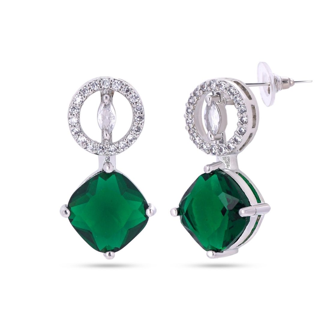 Belaci AD Silver Drop Green Stone Earrings for Women