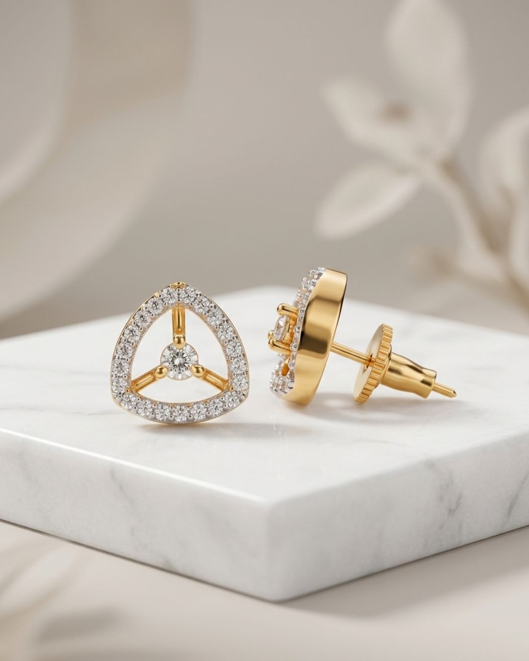 Geometric American Diamond Stud Earrings for Women