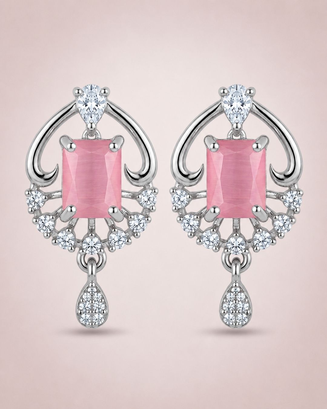 Pink Radiance Silver Finish Bridal Pendant Set