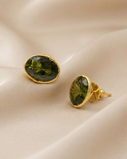 Olive Oval Stone Stud Earrings for Women