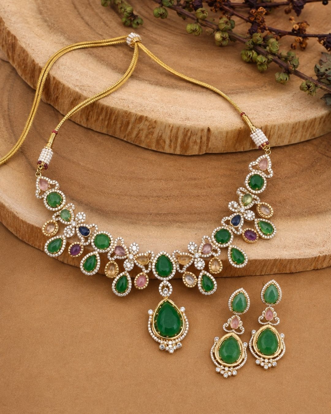 Sabyasachi Inspired Turkish  Pota Necklace with Teardrop Centrepiece