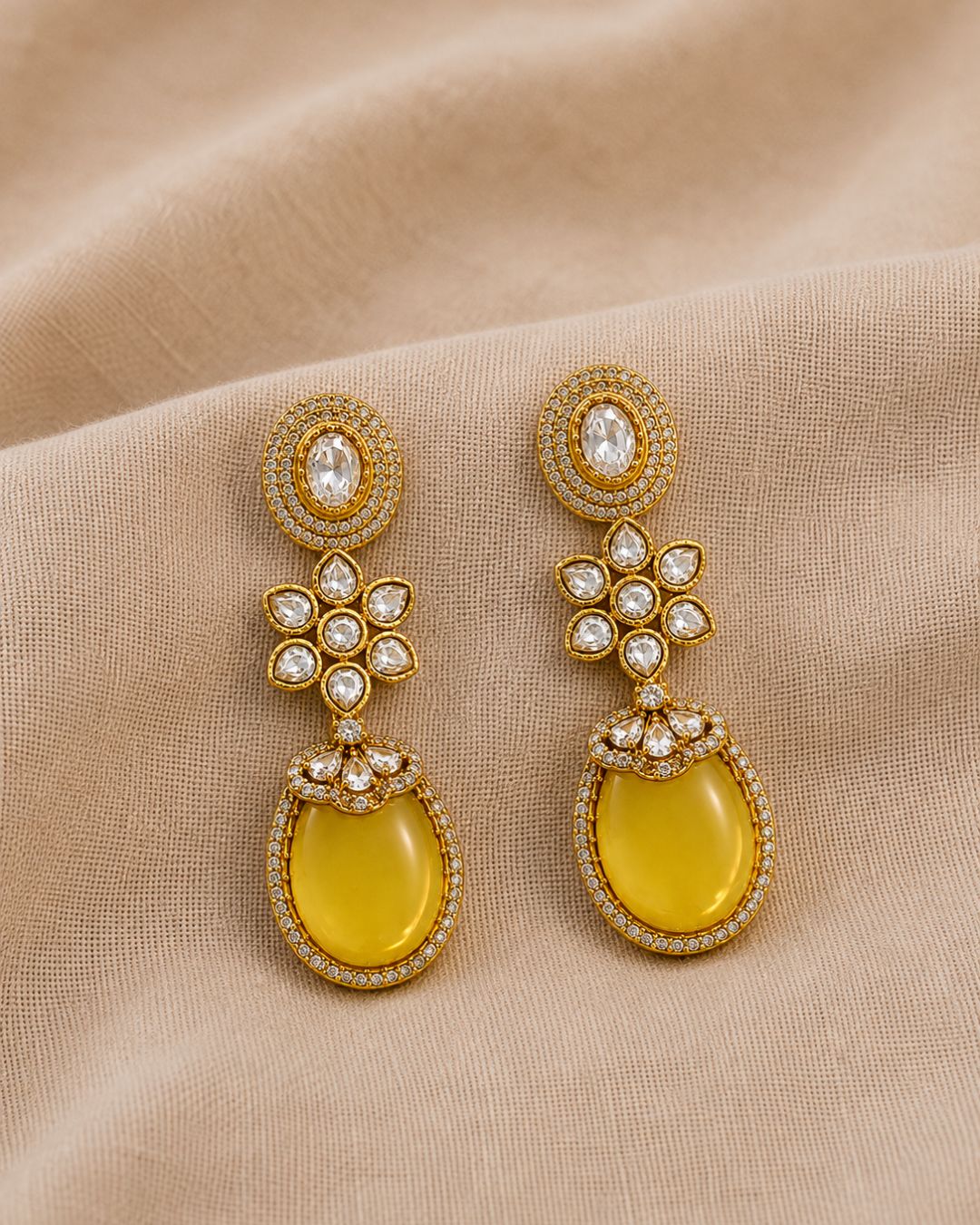 Sabyasachi inspired Polki Yellow Drop Earrings for Women