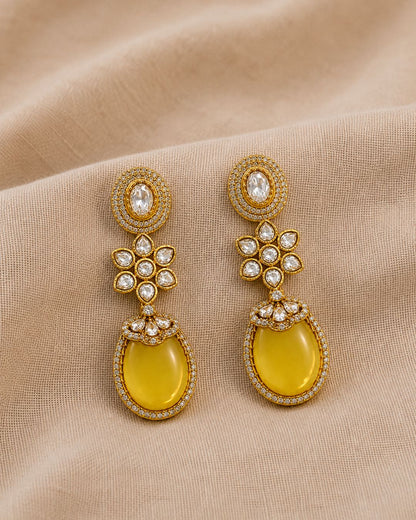Sabyasachi inspired Polki Yellow Drop Earrings for Women