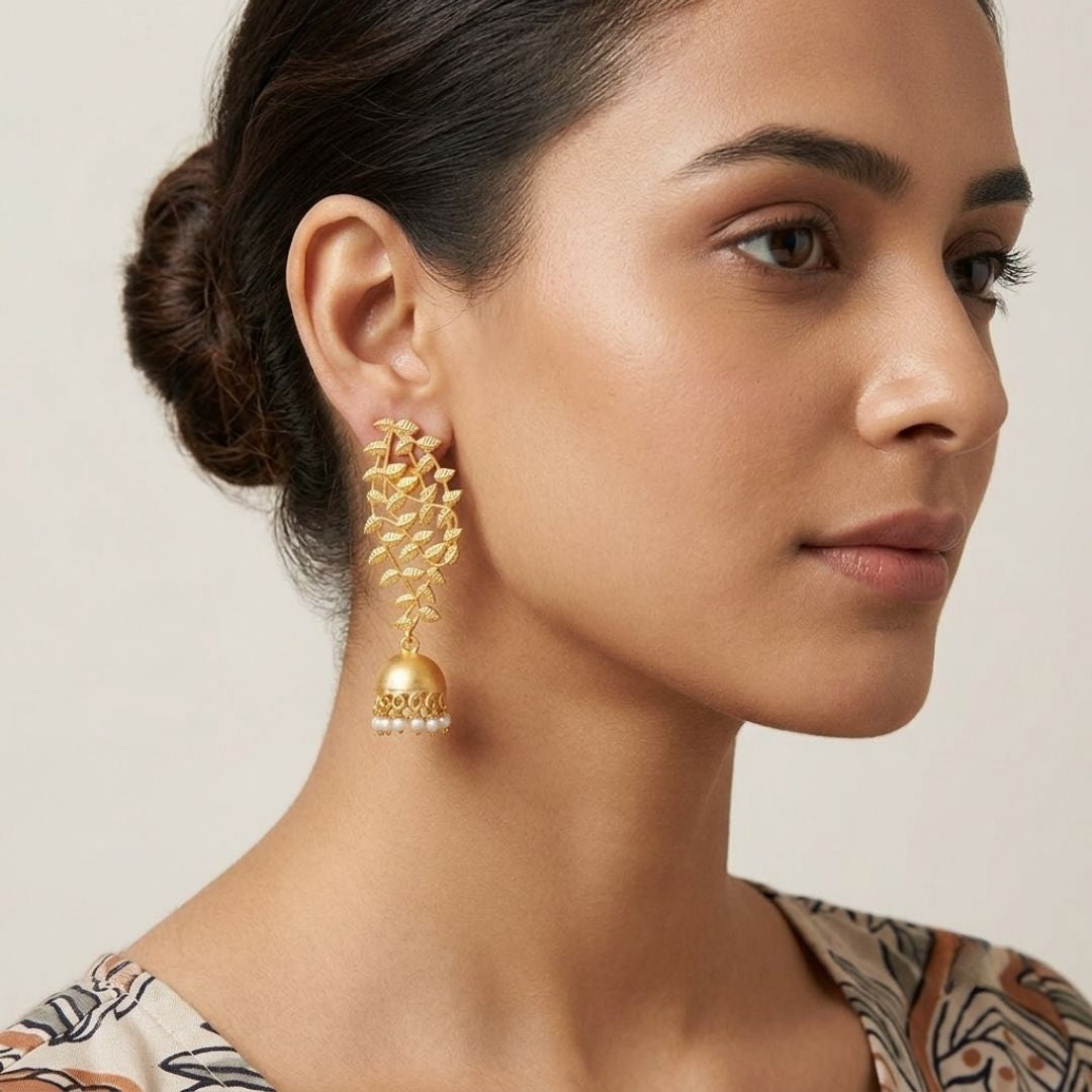 Leaf Vine Jhumka Pearl Earrings