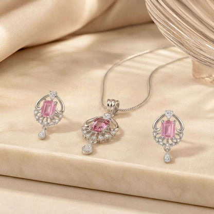 Pink Radiance Silver Finish Bridal Pendant Set