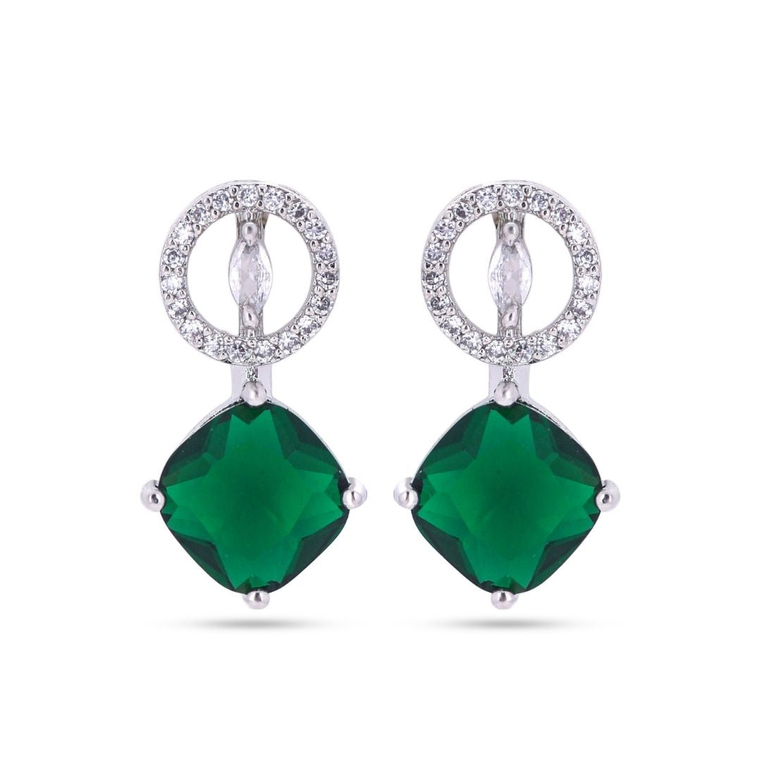 Belaci AD Silver Drop Green Stone Earrings for Women