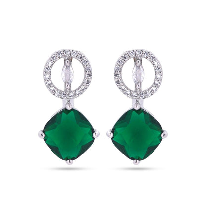 Belaci AD Silver Drop Green Stone Earrings for Women
