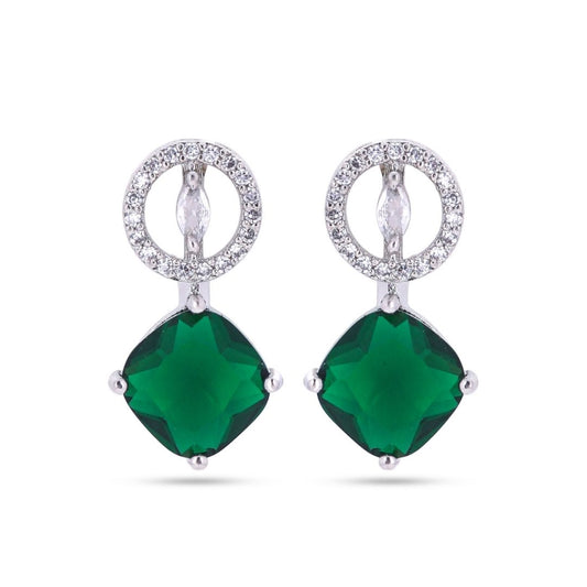 Belaci AD Silver Drop Green Stone Earrings for Women