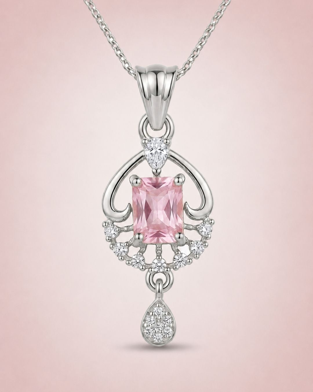 Pink Radiance Silver Finish Bridal Pendant Set
