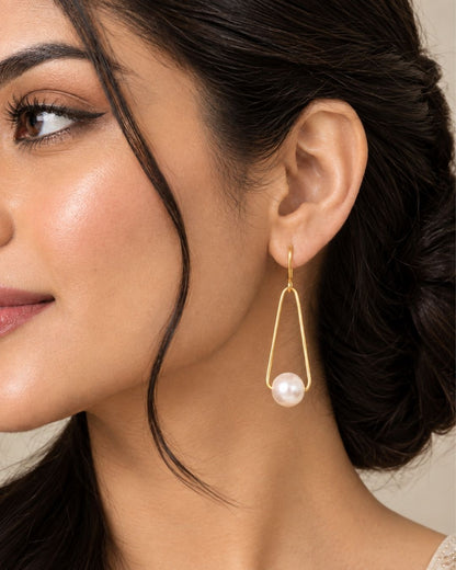 Handcrafted Gold plated Pearl Dangler Earrings