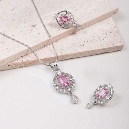 Pink Radiance Silver Finish Bridal Pendant Set