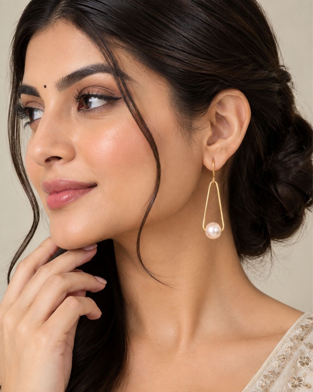 Handcrafted Gold plated Pearl Dangler Earrings