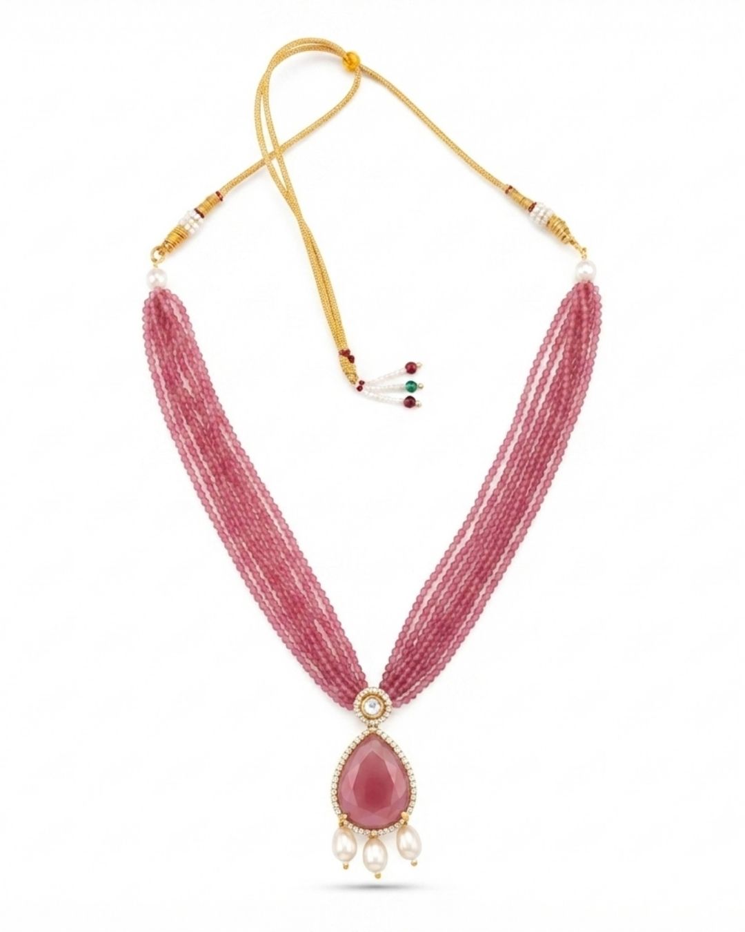 Royal Pink Hydro Beaded Polki Moissanite Necklace Set