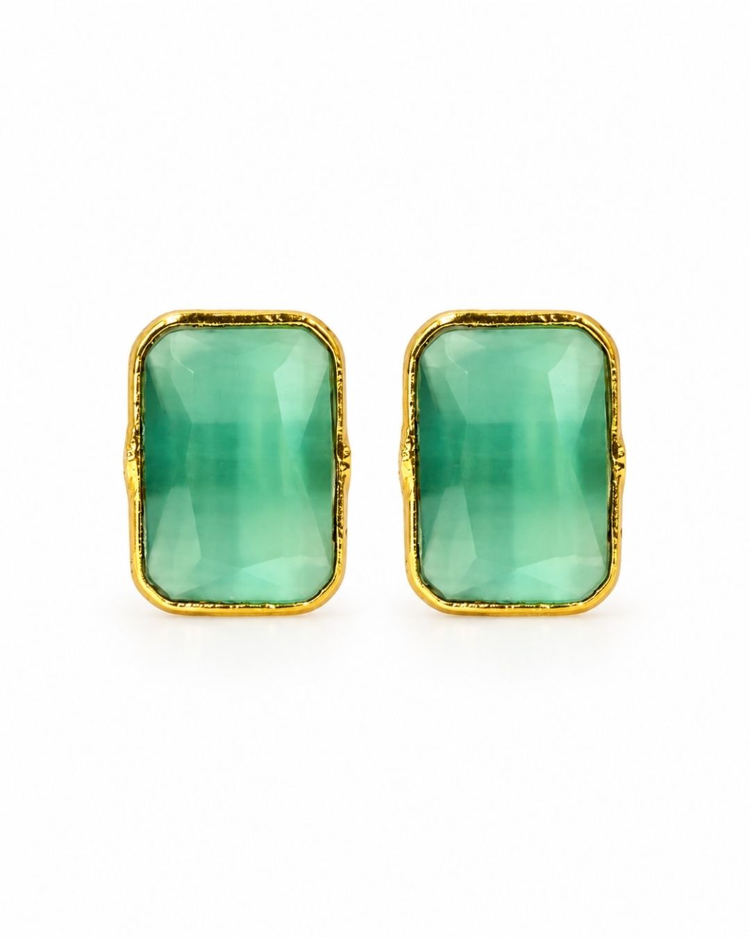 Mint Green Rectangular Stone Stud Earrings for Women