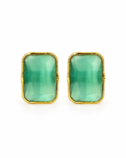 Mint Green Rectangular Stone Stud Earrings for Women