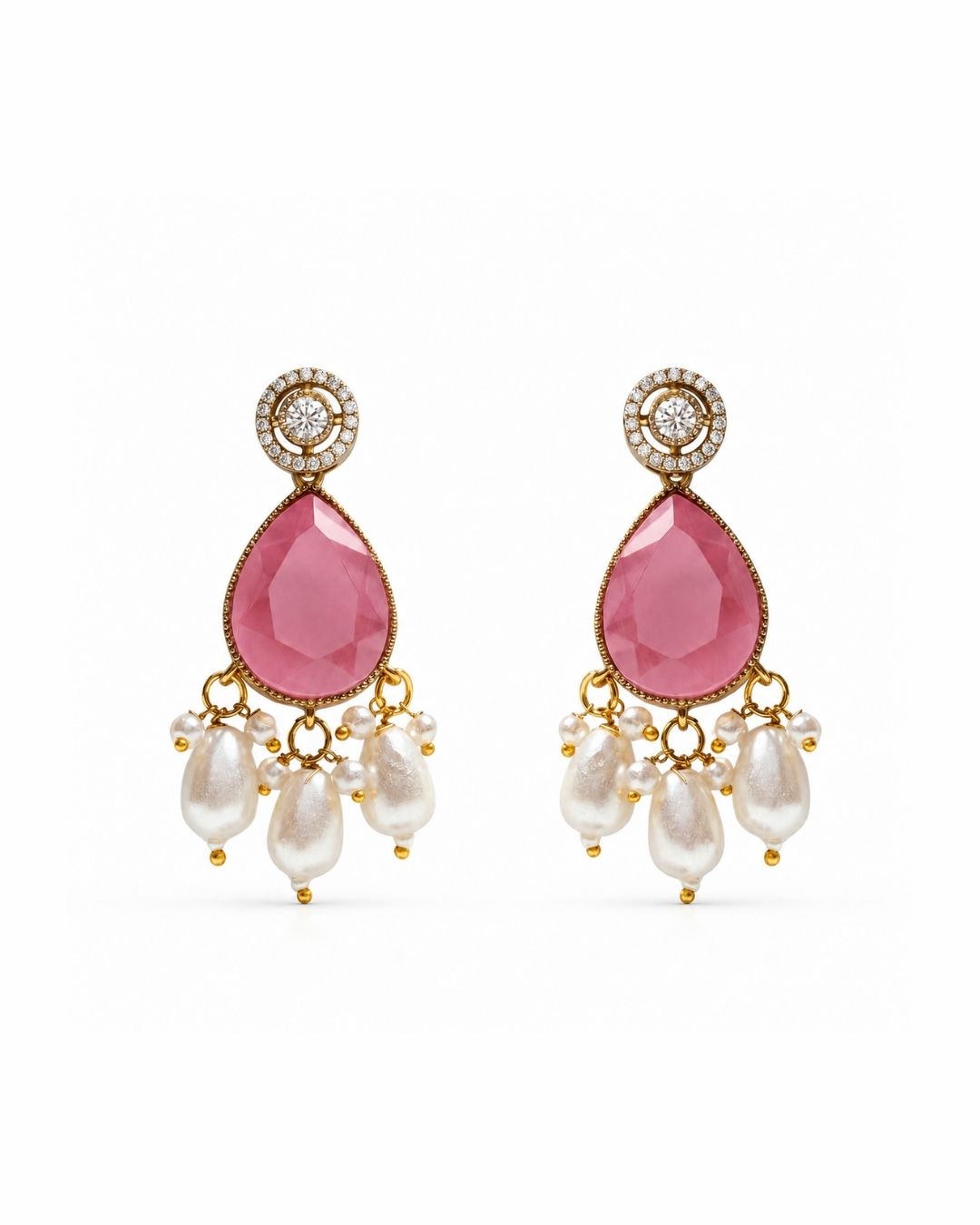 Royal Pink Hydro Beaded Polki Moissanite Necklace Set