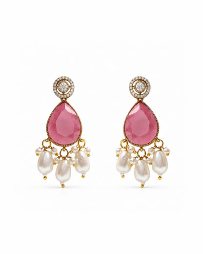 Royal Pink Hydro Beaded Polki Moissanite Necklace Set