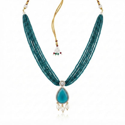 Teal Beaded Moissanite Statement Necklace Set
