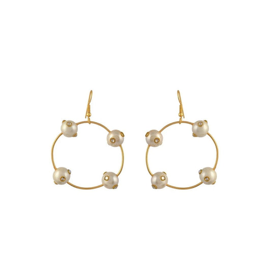 Gold Plated Pearl Circle Earrings