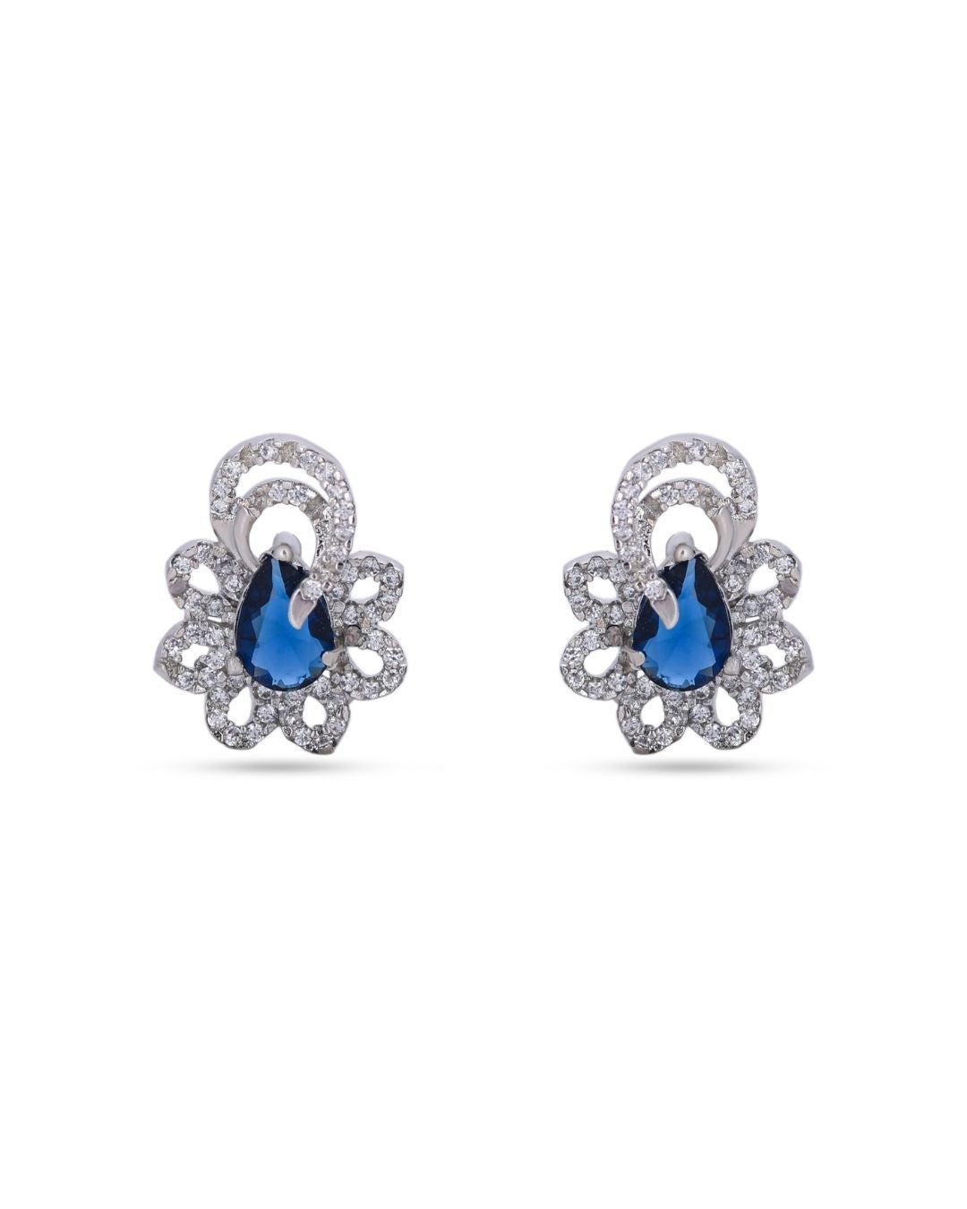 Blue Teardrop American Diamond Floral Stud Earrings