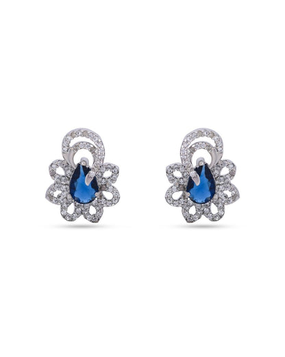 Blue Teardrop American Diamond Floral Stud Earrings