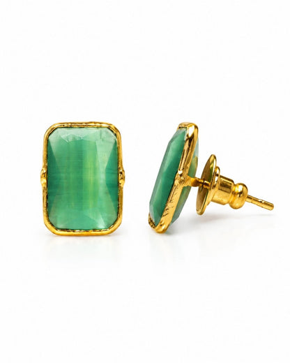 Mint Green Rectangular Stone Stud Earrings for Women