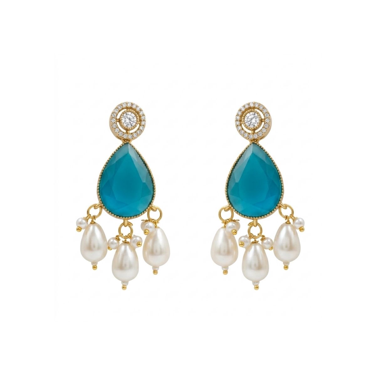 Teal Beaded Moissanite Statement Necklace Set