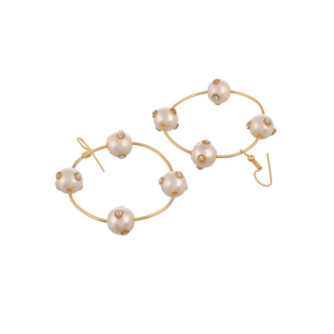 Gold Plated Pearl Circle Earrings