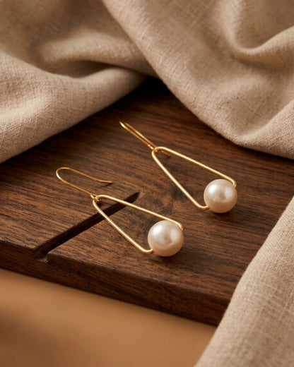 Handcrafted Gold plated Pearl Dangler Earrings