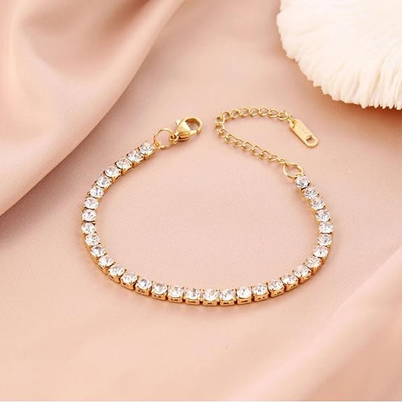 Diamond Bracelet for Women on a reflective surface with a blurred background