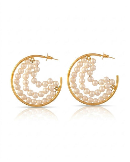 Handcrafted Pearl Half Hoop Gold Earrings