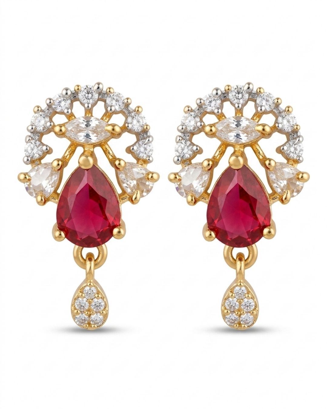 Ruby Bloom Gold Finish AD Pendant Set