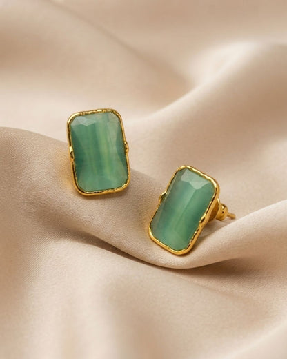 Mint Green Rectangular Stone Stud Earrings for Women