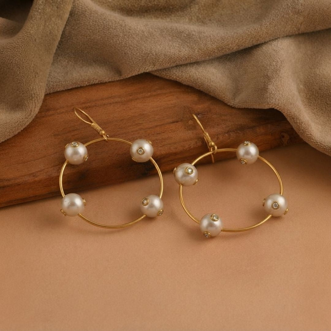 Gold Plated Pearl Circle Earrings