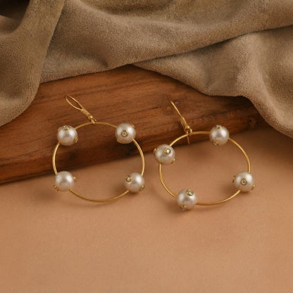 Gold Plated Pearl Circle Earrings