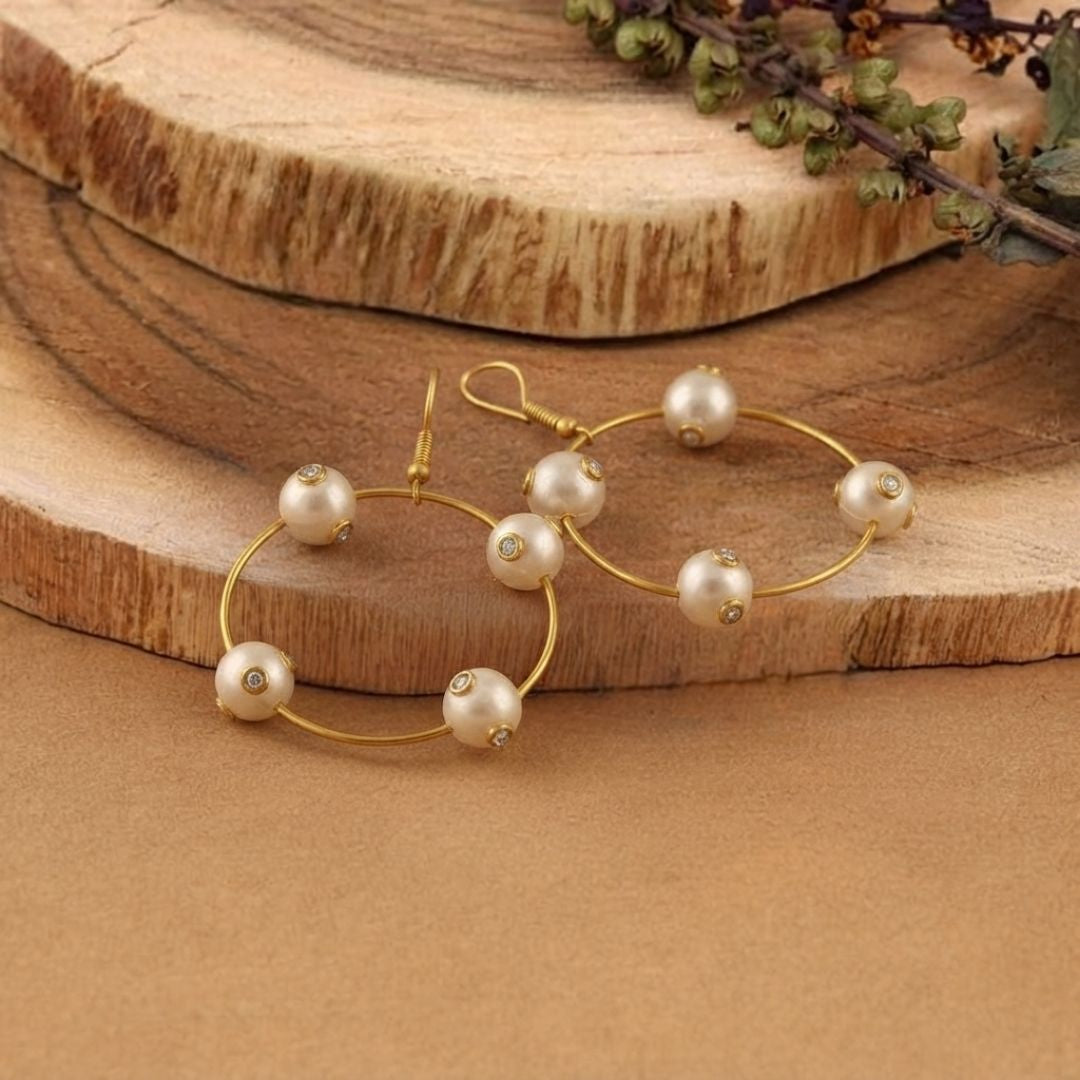 Gold Plated Pearl Circle Earrings