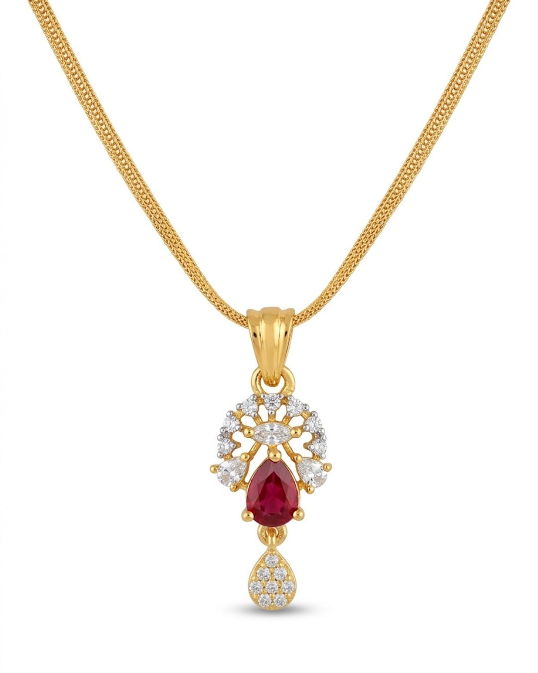 Ruby Bloom Gold Finish AD Pendant Set