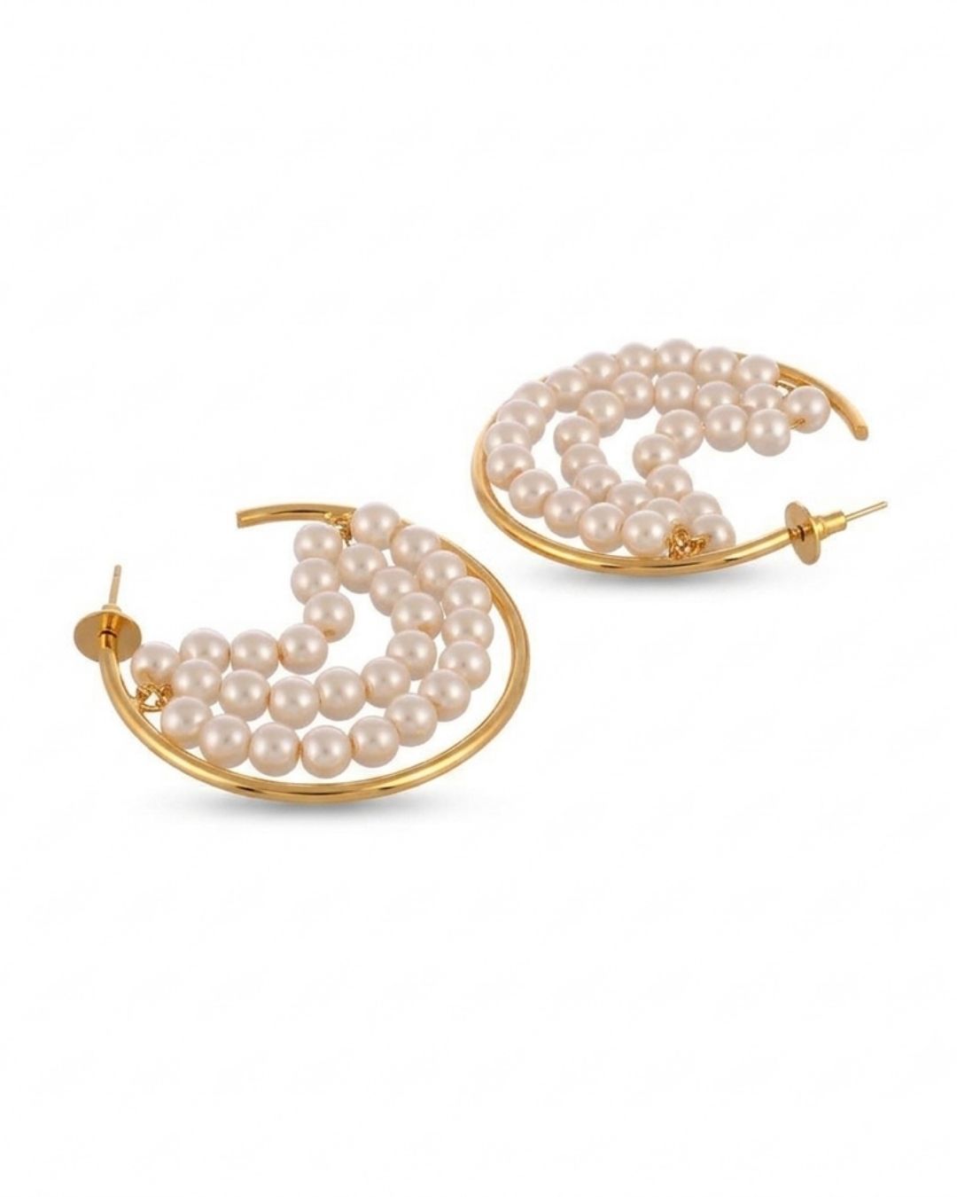 Handcrafted Pearl Half Hoop Gold Earrings