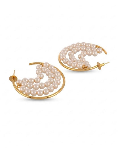 Handcrafted Pearl Half Hoop Gold Earrings