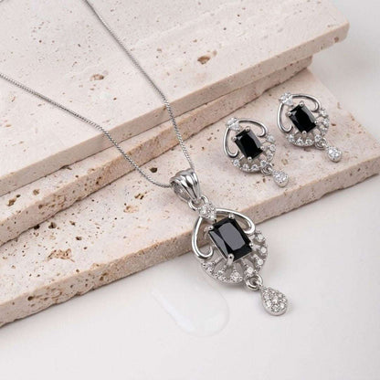 Midnight Majesty Silver Finish Oxidized Pendant Set
