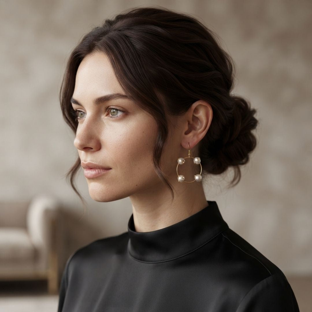 Gold Plated Pearl Circle Earrings