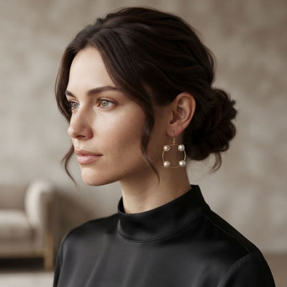 Gold Plated Pearl Circle Earrings