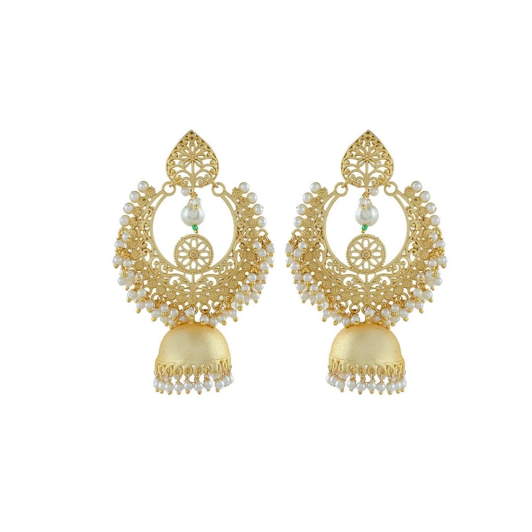Gold Pearl Festive Statement Earrings