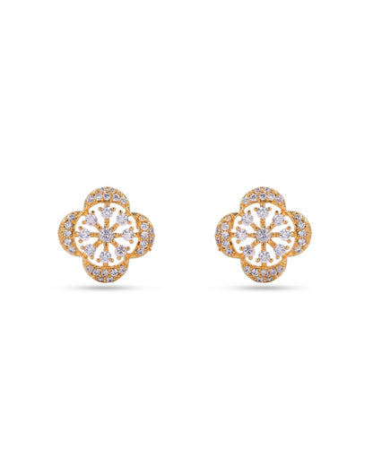 Floral Gold Finish American Diamond Stud Earrings