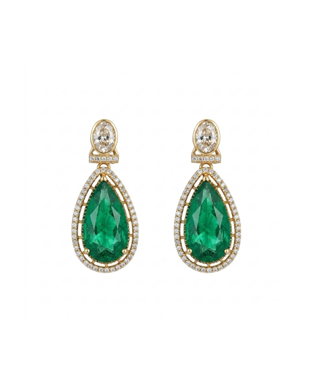 Polki Mozonite Necklace with Green Teardrop Pendant
