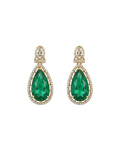 Polki Mozonite Necklace with Green Teardrop Pendant