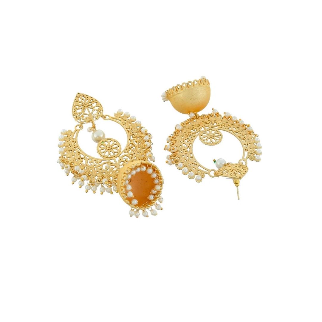 Gold Pearl Festive Statement Earrings
