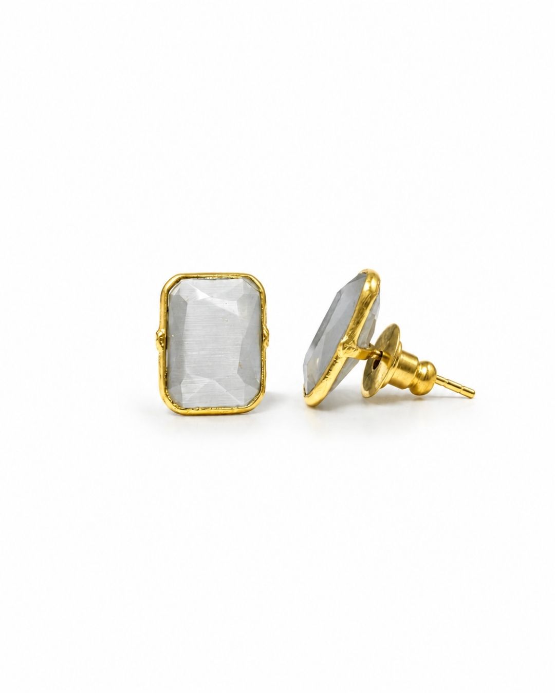 White Rectangular Stone Stud Earrings for Women