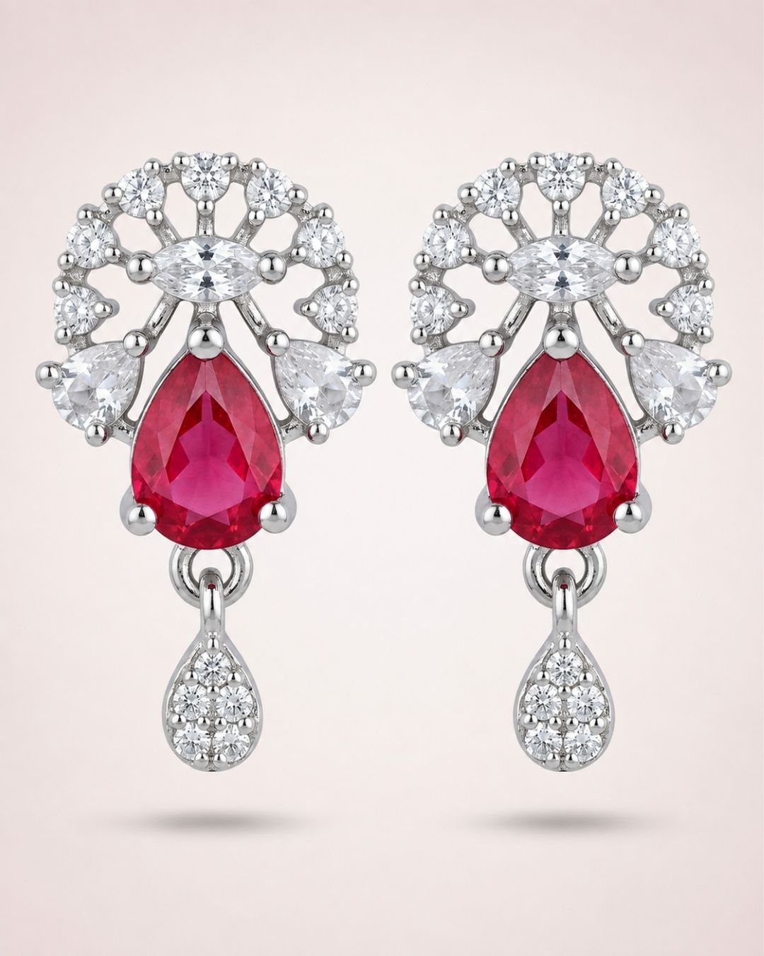 Ruby Bloom Silver Finish Office Wear Pendant Set