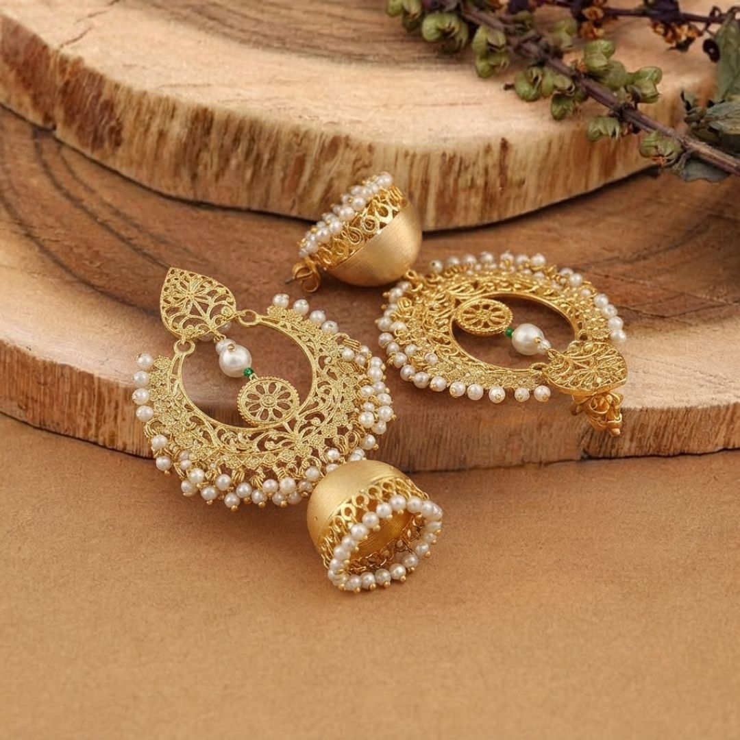 Gold Pearl Festive Statement Earrings